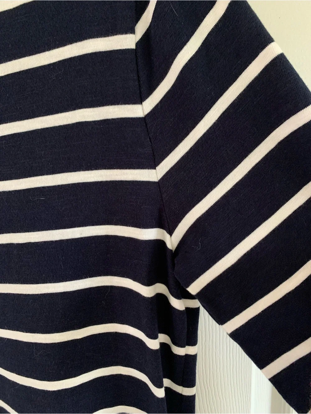 J. Crew Navy and White Striped Boatneck Top